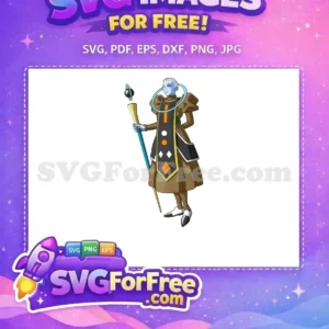 Free Whis SVG Design – Iconic Anime Angel Vector Art Detailed free SVG of Whis, the serene blue-skinned angel from Dragon Ball Super, holding his staff. A free design.