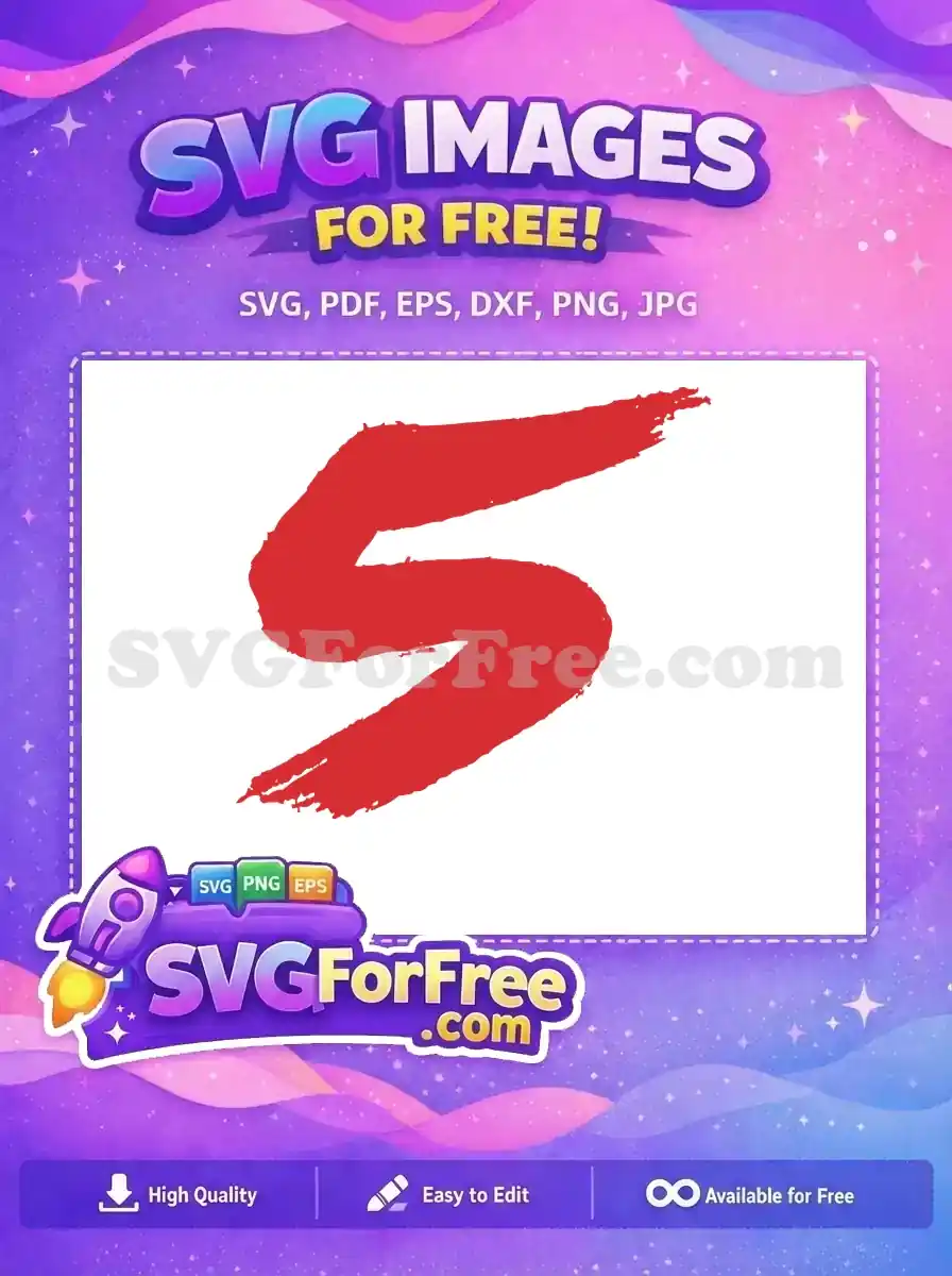Free red brush stroke '5' SVG, a grunge-style numeral perfect for adding a bold, artistic touch to any free project.