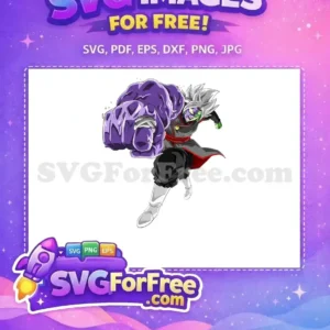 Dynamic free design of a formidable anime villain, Fused Zamasu, showcasing his corrupted purple arm. Perfect free SVG for fans!