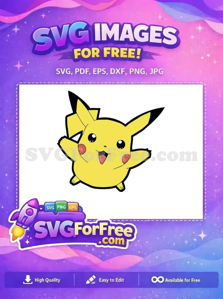 A vibrant, free Pikachu SVG design, cheerfully extending its arms, ideal for various creative and free crafting projects.