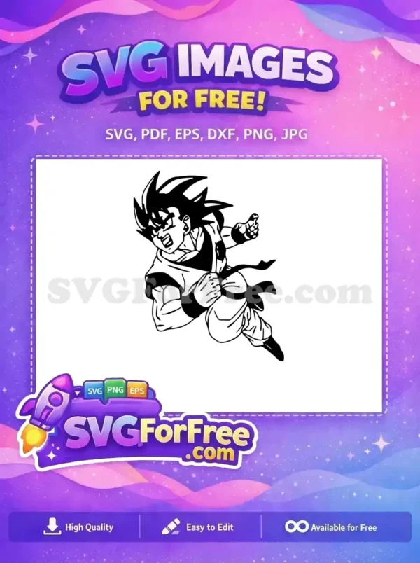 Free Goku Power SVG – Unleash Your Inner Saiyan Design! A free design of Goku from Dragon Ball Z, in a powerful, dynamic pose, ready for action. This free SVG captures his iconic intensity, perfect for any fan project or craft.