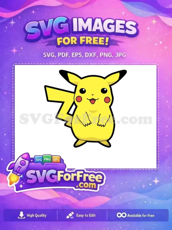 Free Pikachu SVG: Iconic Pokémon Character Design A vibrant free SVG of Pikachu, the beloved yellow Pokémon, smiling with its iconic red cheeks and lightning tail.