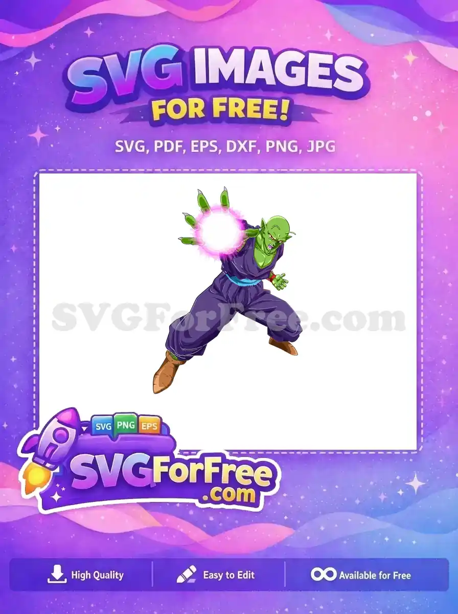 Dynamic free design of Piccolo from Dragon Ball Z, charging a vibrant pink energy attack with intense focus.