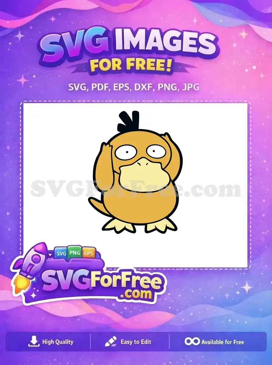 A confused, iconic free Psyduck character SVG, holding its head, ideal for crafting and digital art projects.