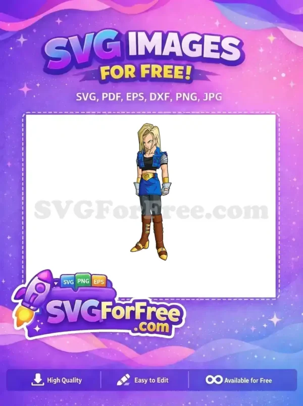 Free Android 18 full-body SVG, a powerful anime character design available for free personal and commercial use now.