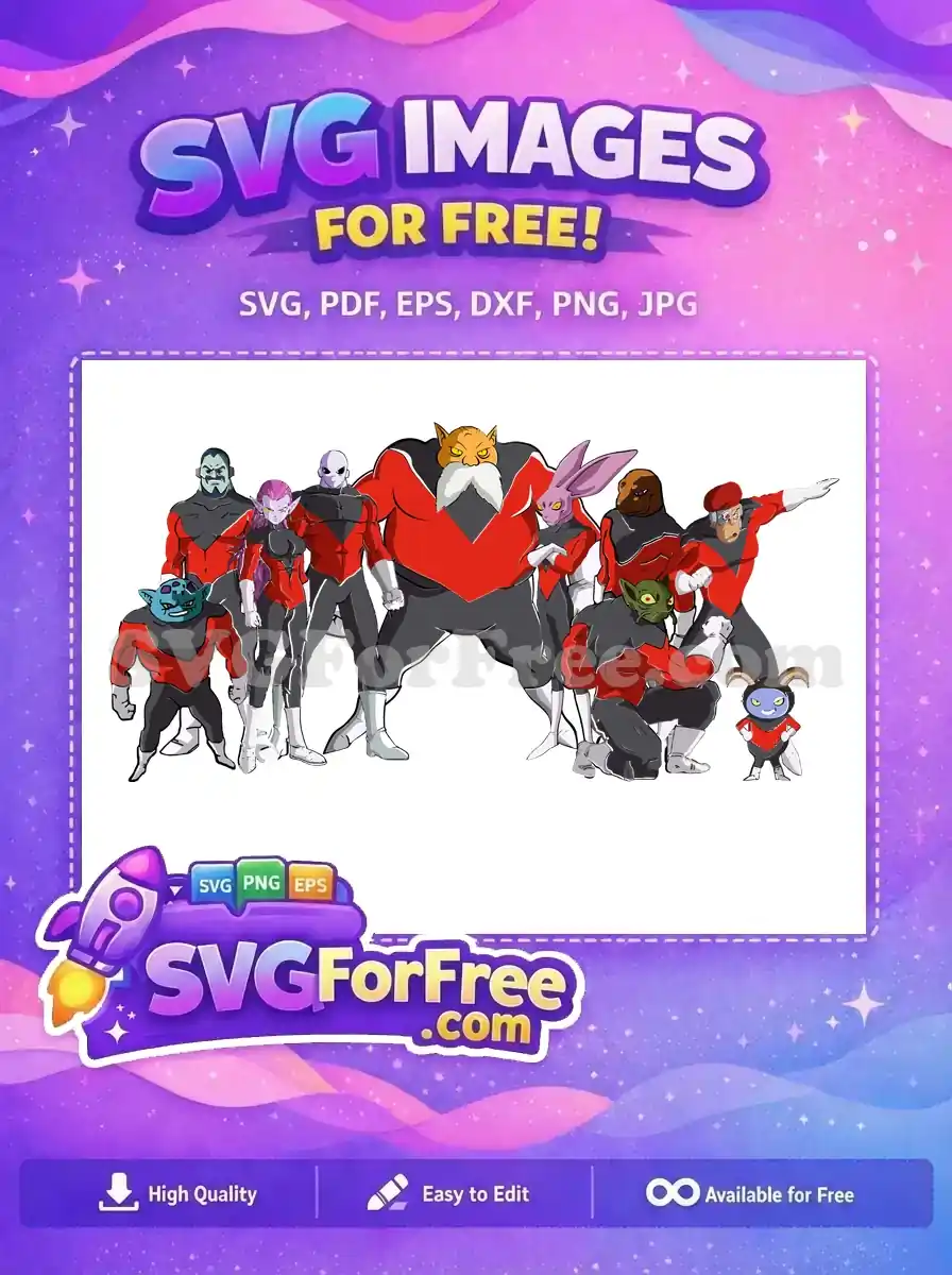 A dynamic free design featuring the full lineup of powerful anime heroes in their iconic red and black uniforms, ready for action!