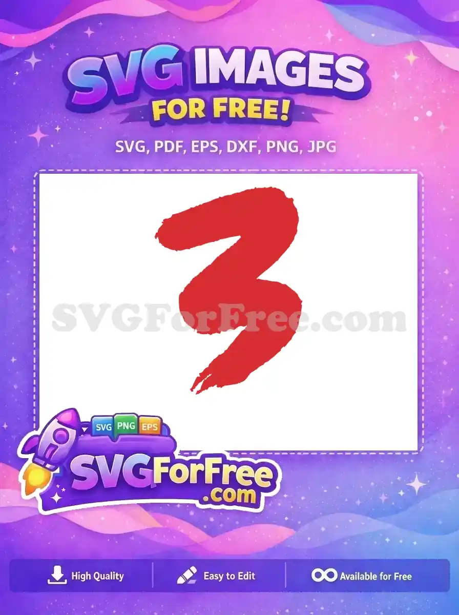 A dynamic, free red brush stroke design, possibly a stylized number 3, featuring a bold, hand-painted texture. This free vector is perfect for adding a striking artistic flair to diverse projects.