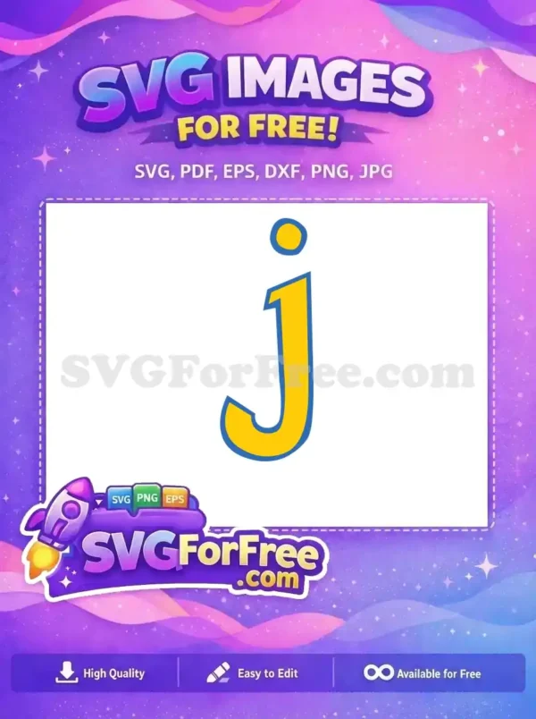 Colorful free 'j' letter SVG, featuring a bold yellow fill and striking blue outline, ideal for various free design projects.