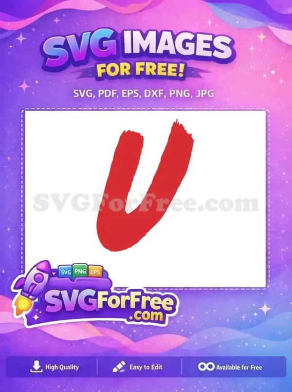 A bold free red brush stroke design, resembling a stylized curve or letter 'U', with a hand-drawn texture. Instant download!