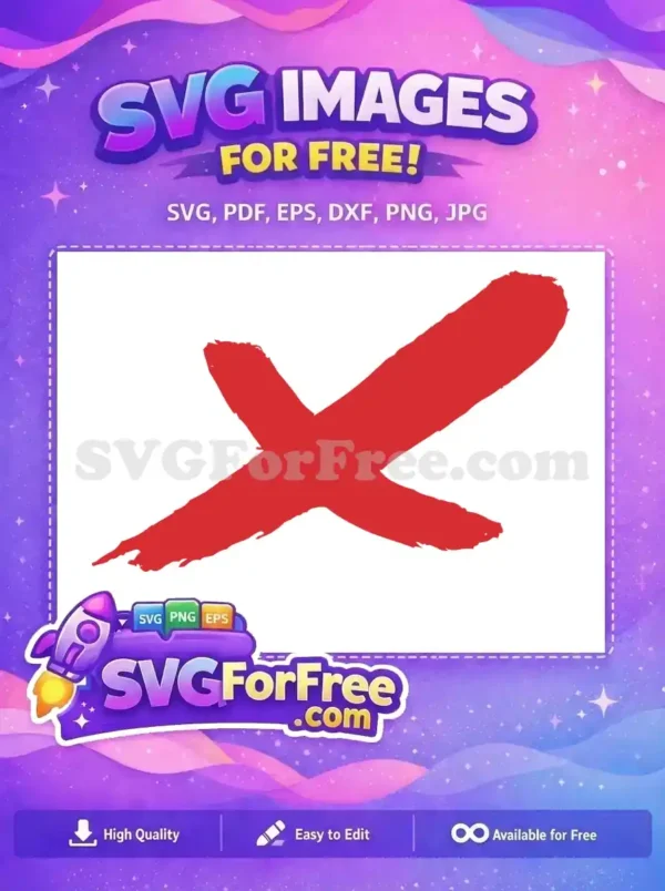 Free Red X Mark Design – Hand-Drawn Style SVG A vibrant, free brush stroke red X mark, ideal for versatile digital design projects. Download this free design now!