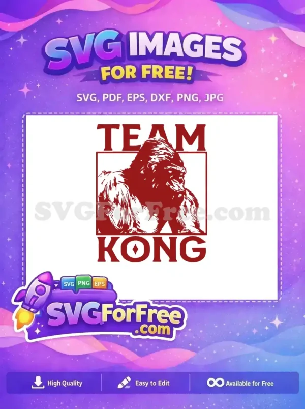 A dynamic 'Team Kong' free design featuring a majestic gorilla in red and white. Perfect for bold, impactful projects.
