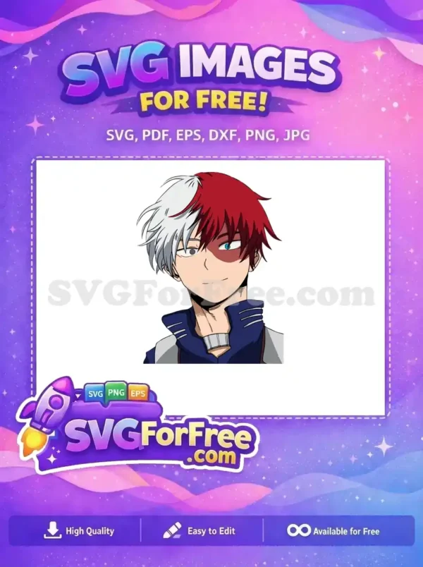 Free SVG of Shoto Todoroki, featuring his iconic half-red, half-white hair and distinct eyes, ready for your creative projects.