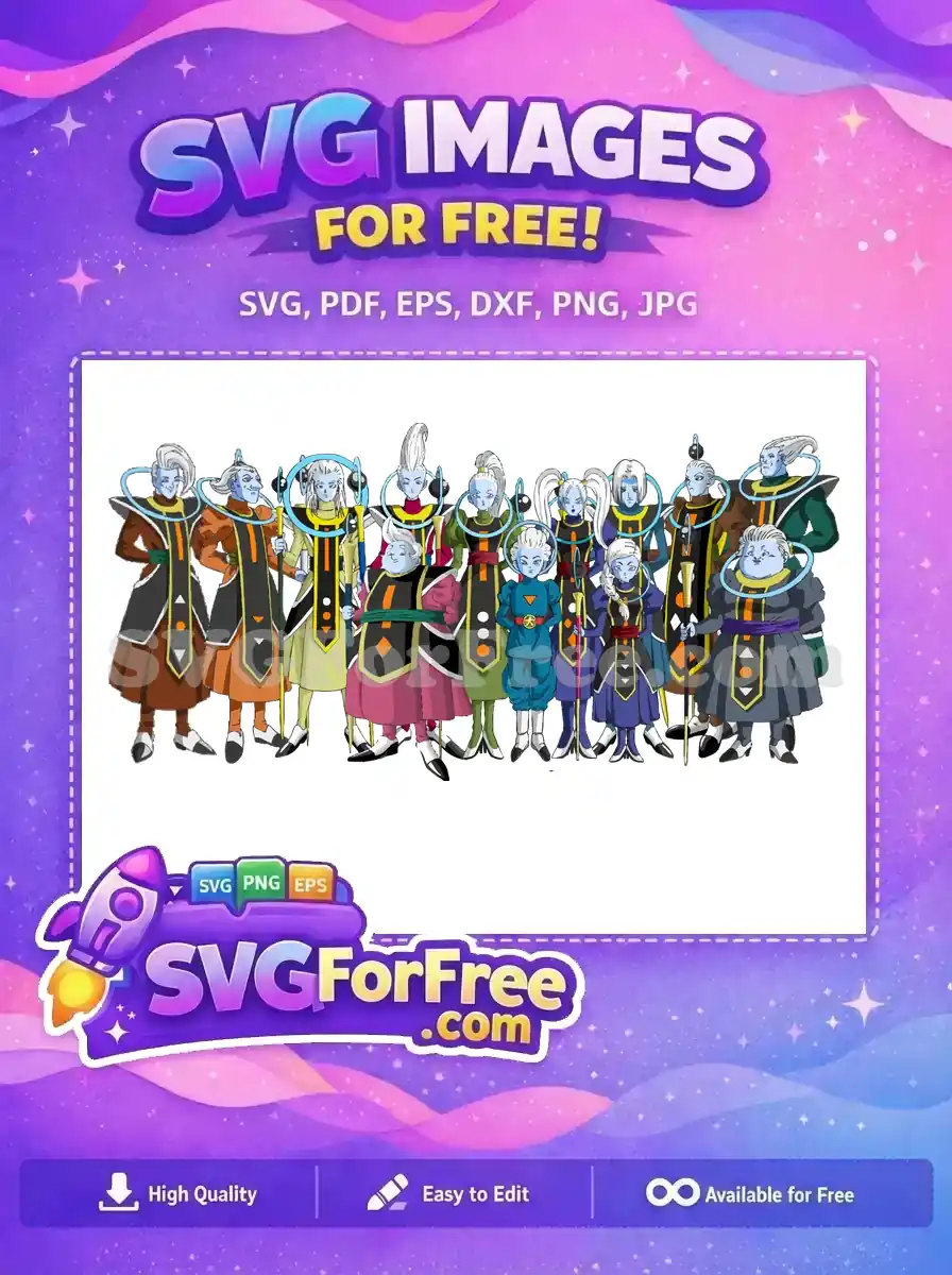 Discover this free design featuring all Dragon Ball Super Angels in their distinct robes, ready for your creative projects. A fantastic free resource!