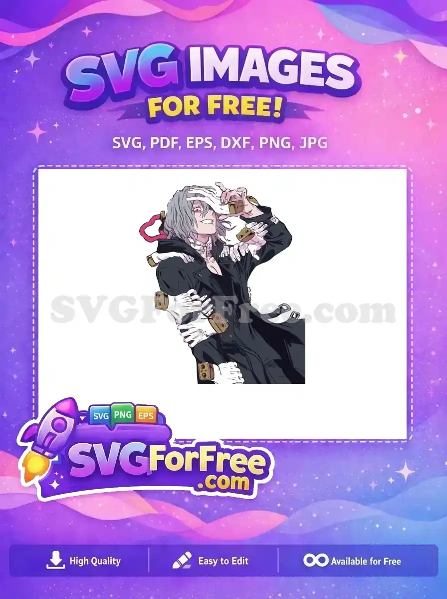 Download this free design portraying a menacing anime character with grey hair and multiple hands. A dynamic free SVG.
