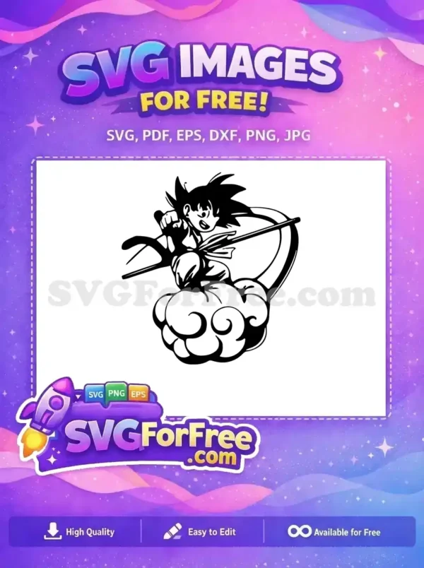 This free design showcases Goku on his Flying Nimbus, a nostalgic and dynamic free SVG for all fans to enjoy.