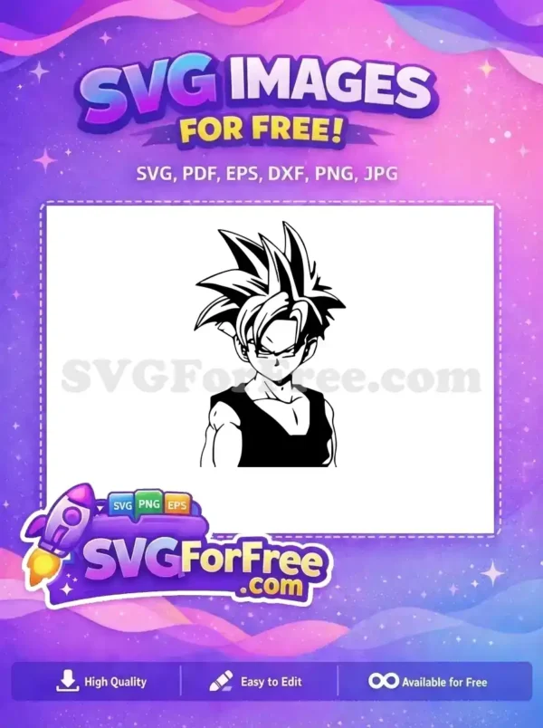 Free Gohan Super Saiyan 2 SVG outline, a fierce anime character design ready for your cutting machine projects.
