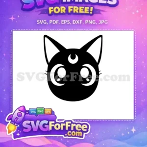 Free Mystical Cat Head SVG Design – Enchanting Feline Art Free Free mystical cat head SVG with crescent moon eyes and forehead symbol, a charming free design for fans of magical feline art.