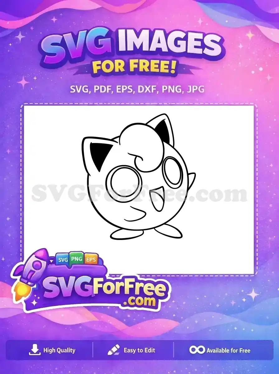 A free SVG outline of the adorable Pokémon Jigglypuff, ready for coloring or crafting. A versatile free design for fans.