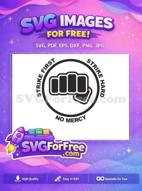 Dynamic free design featuring a clenched fist and martial arts motto. This free SVG is ready for your projects!