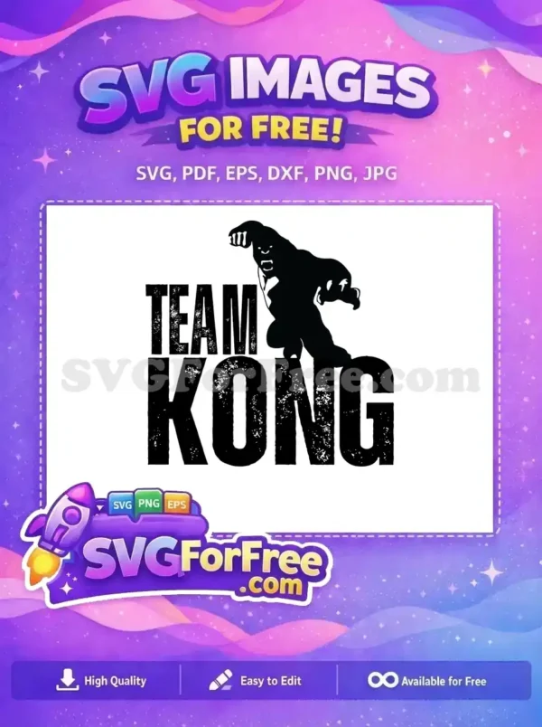 Dynamic free 'TEAM KONG' SVG design featuring a roaring gorilla silhouette and distressed typography. Grab this free design now!