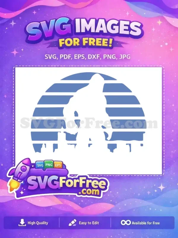 Dynamic free SVG of a strong silhouette, like a hero, emerging from a striped blue horizon. A versatile free design for various creative projects, easily customizable and free to download.