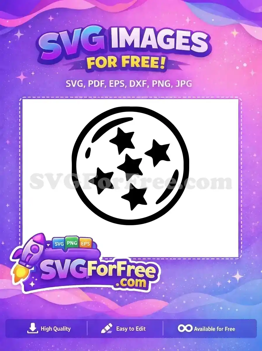 A free SVG of a black and white five-star orb, resembling a Dragon Ball. Ideal for crafting and fan art projects.