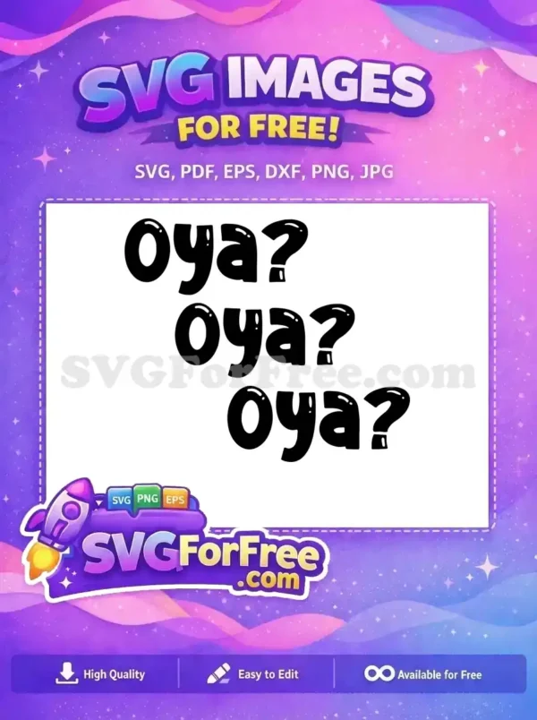 A free, bubbly black text design featuring the Japanese interjection 'oya?' repeated three times, ready for free crafts.