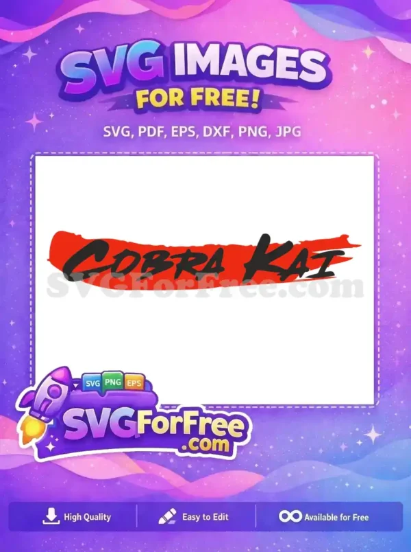 A striking free Cobra Kai logo SVG, featuring bold black brushstroke text on a vibrant red, dynamic background. This free vector is perfect for fans and creators.