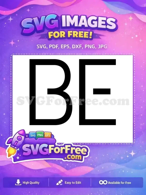 A bold, black and white 'BE-' logo design, offered as a free SVG, ideal for minimalist branding and digital art.