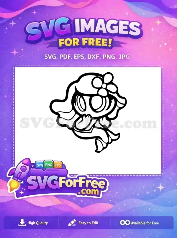 A delightful free design of a chibi-style girl with a big bow, ideal for crafts and digital projects. Download this free SVG now!