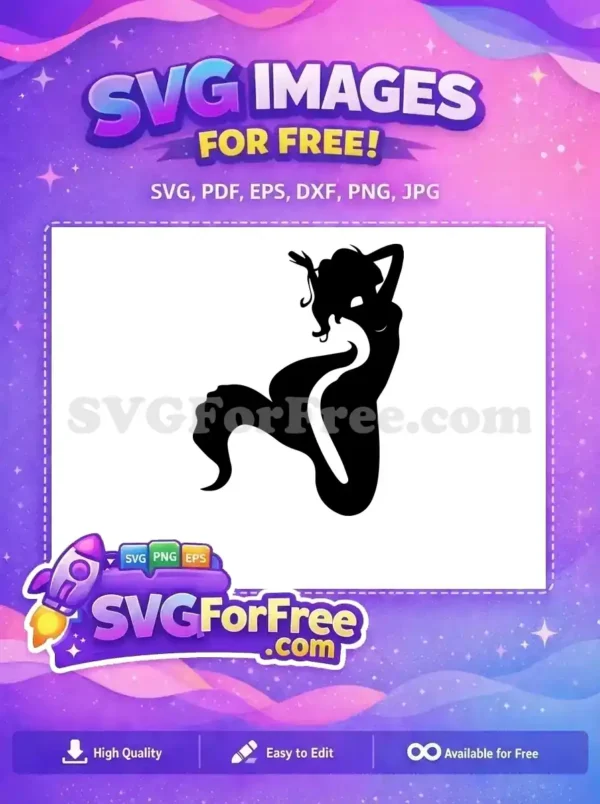 Discover this free, majestic mermaid silhouette. Its graceful pose and flowing form make it ideal for diverse creative projects.