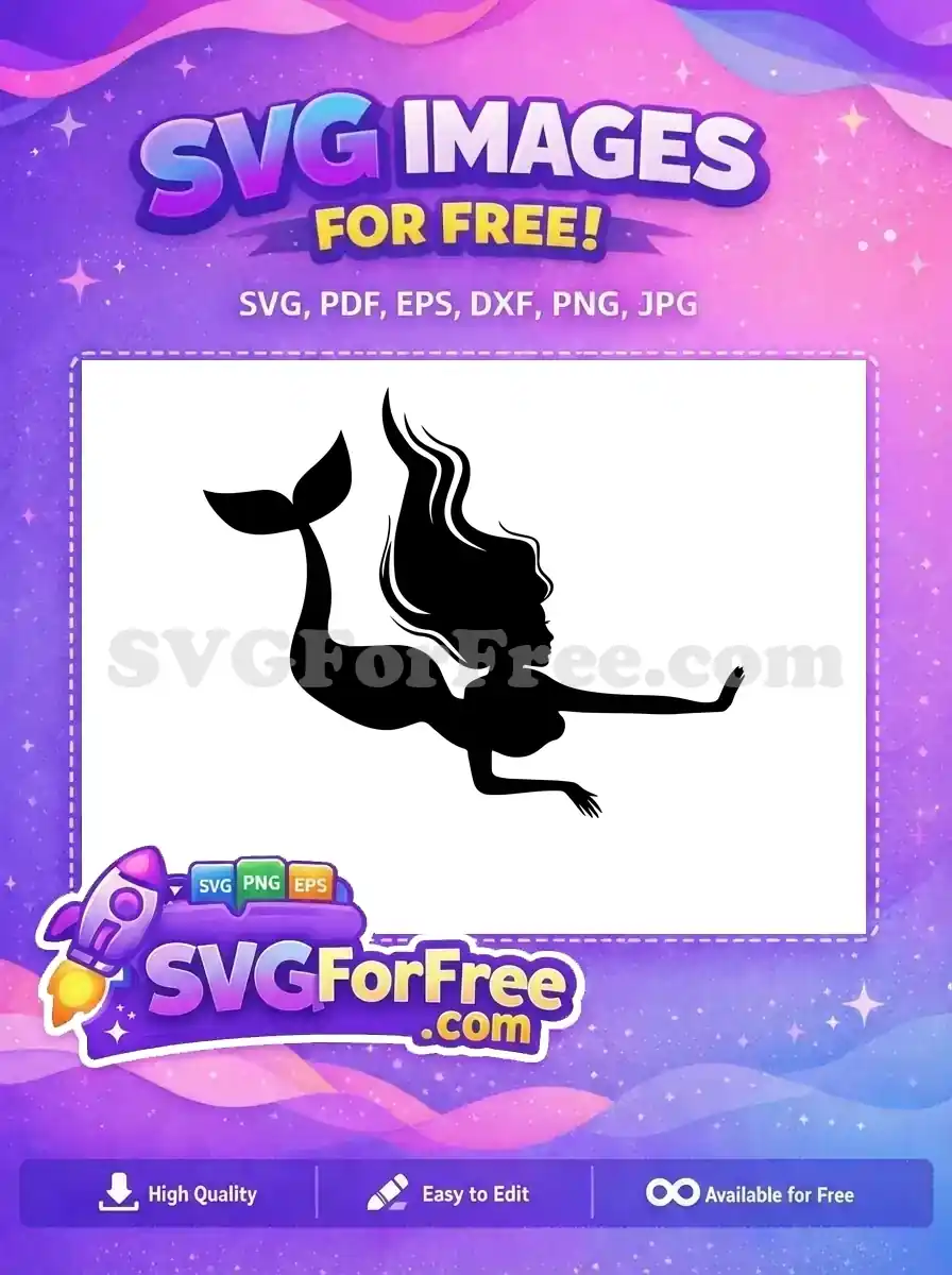 Free flowing mermaid silhouette SVG, perfect for crafting projects. Download this enchanting free design today!