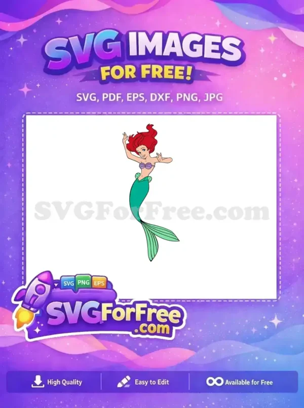 A vibrant free SVG of Ariel, the Little Mermaid, with flowing red hair and a shimmering green tail, ready for your creative projects.
