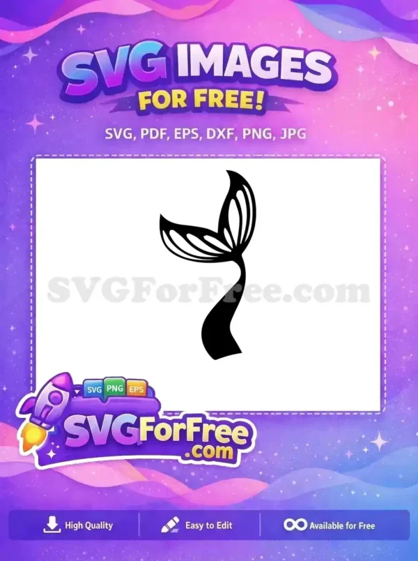 A free elegant black silhouette of a stylized mermaid tail, ideal for fantasy-themed crafts, apparel, and digital art projects.