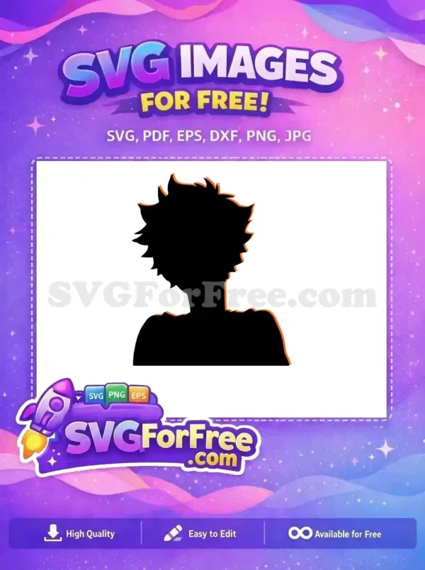 Free Dynamic Silhouette SVG – Spiky Hair Vector Design! A free dynamic spiky-haired silhouette with an orange outline, ideal for creative projects. Download this free anime vector!