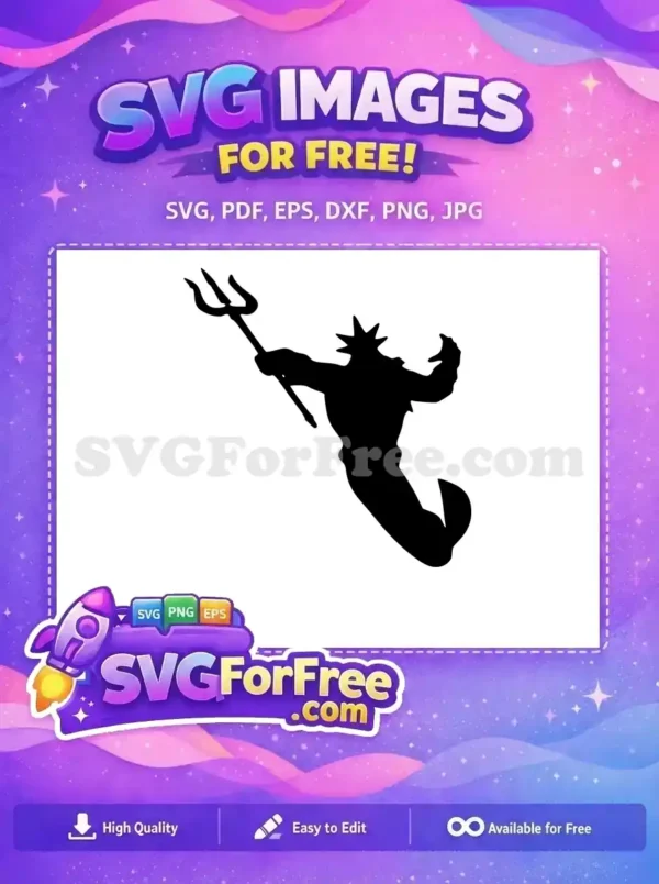 Free Majestic Sea King SVG Design – Dive into Creativity! This free sea king silhouette SVG design captures a commanding figure with a trident, ideal for various creative projects.