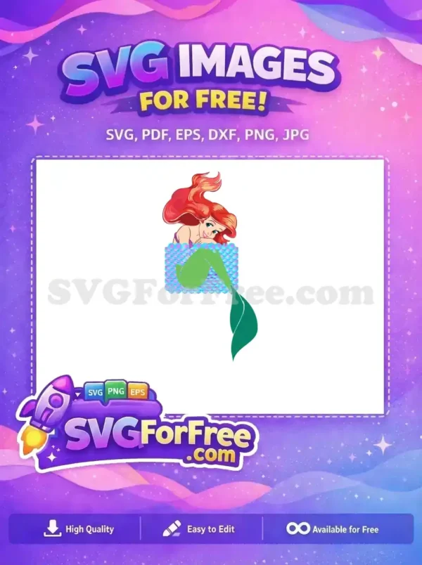 A vibrant free design featuring a red-haired mermaid with a green tail, smiling playfully amidst shimmering scales. This free SVG is ideal!