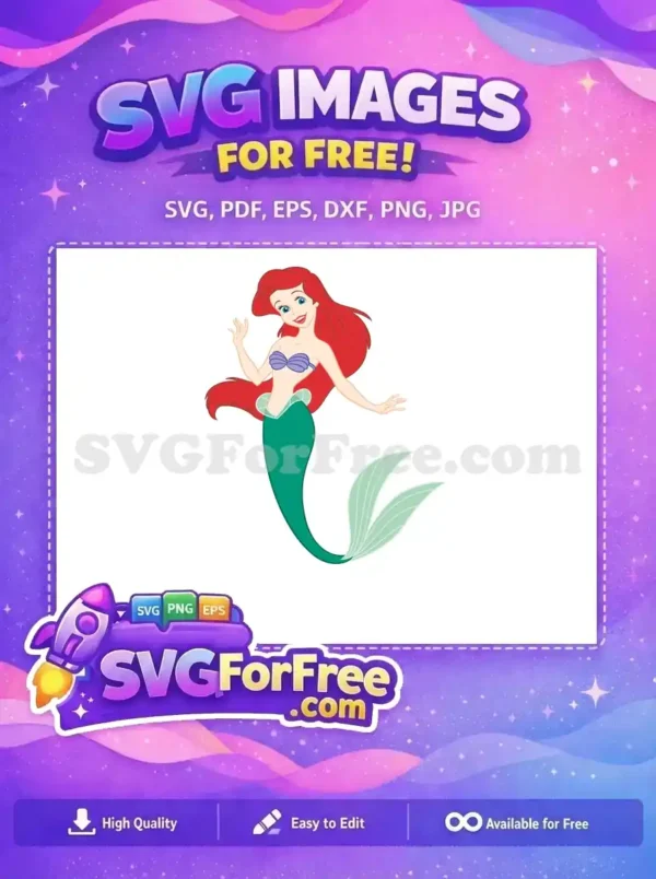 Free Ariel Mermaid SVG: Enchanting Cartoon Vector Design A stunning free design of the Little Mermaid (Ariel) in full vector glory, perfect for various free craft projects.