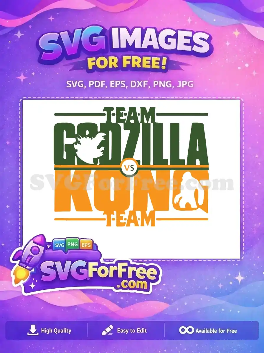 Dynamic free SVG depicting Team Godzilla vs King Kong, showcasing iconic monster silhouettes for fans. A must-have free design.