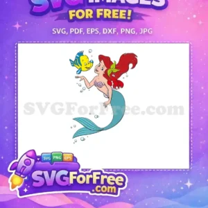 Free Mermaid Princess & Friends SVG Design – Dive in! A free design of Ariel, Flounder, and Sebastian, celebrating friendship under the sea. This free SVG is ideal for crafts.