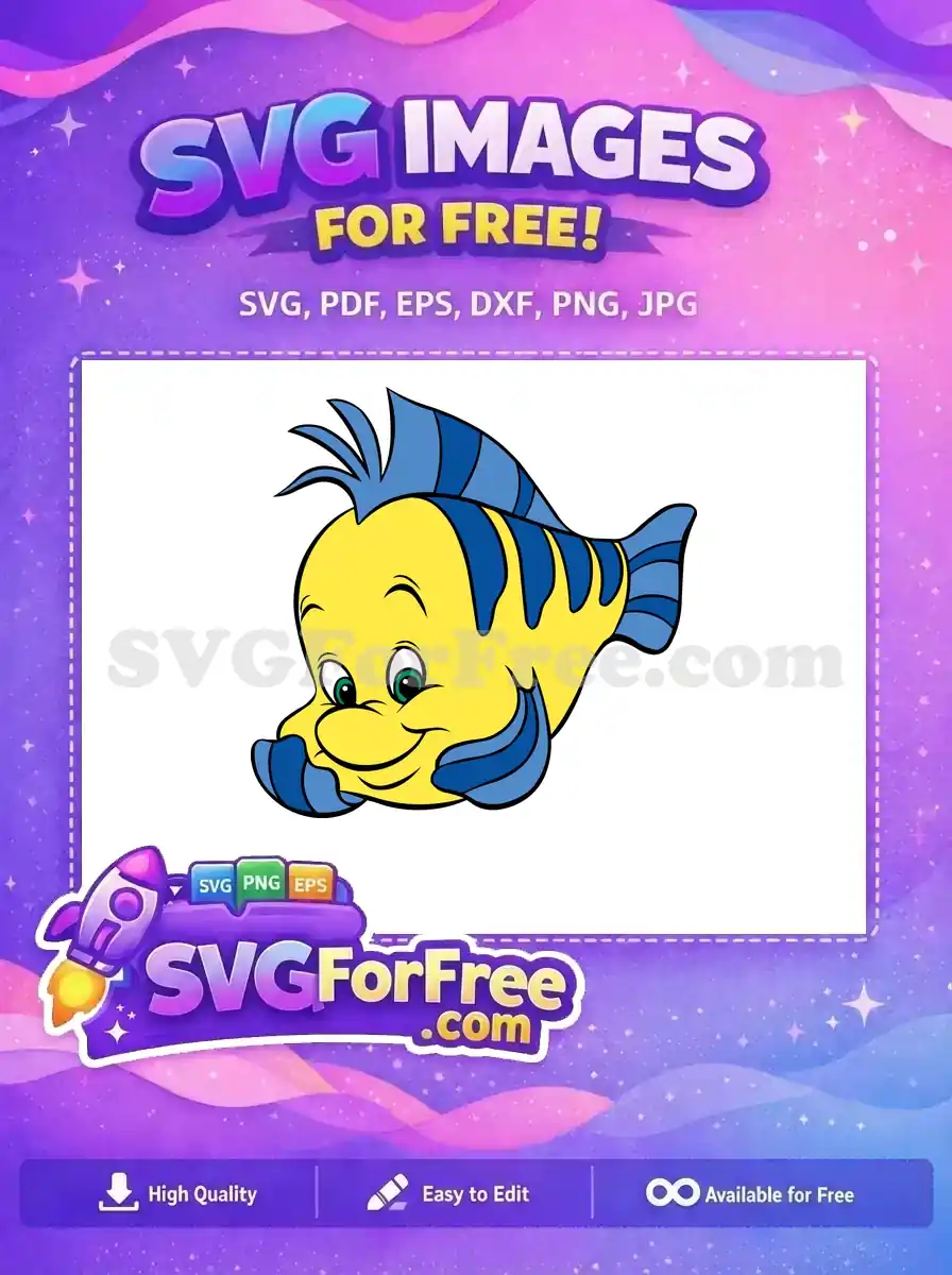 A vibrant free SVG of Flounder, the cheerful yellow and blue fish, perfect for crafting and digital projects.