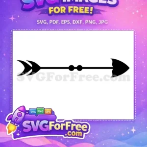 Free Stylized Arrow SVG Design – Unique & Versatile Free Art A striking black stylized arrow graphic, a completely free design, featuring crescent fletching, two central dots, and a bold arrowhead.