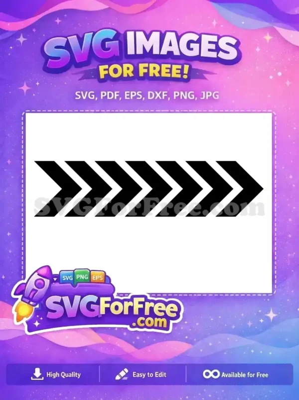 A striking free design featuring a series of black chevron arrows pointing right, offering a modern, directional aesthetic. This free SVG is ideal for various digital projects.