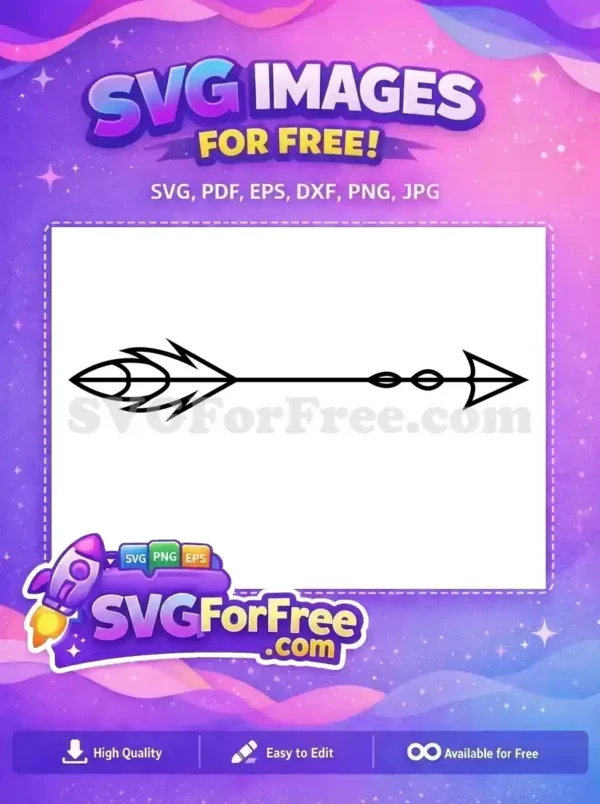 A striking free arrow SVG design featuring a stylized fletching, decorative shaft, and sharp arrowhead. A versatile free graphic.