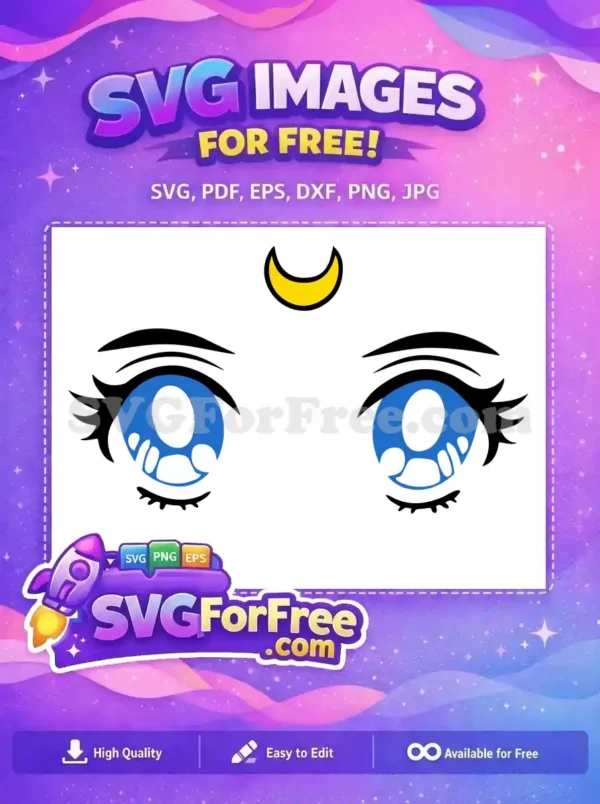 Free Sailor Moon anime eyes design with a golden crescent moon, perfect free SVG for enchanting projects.