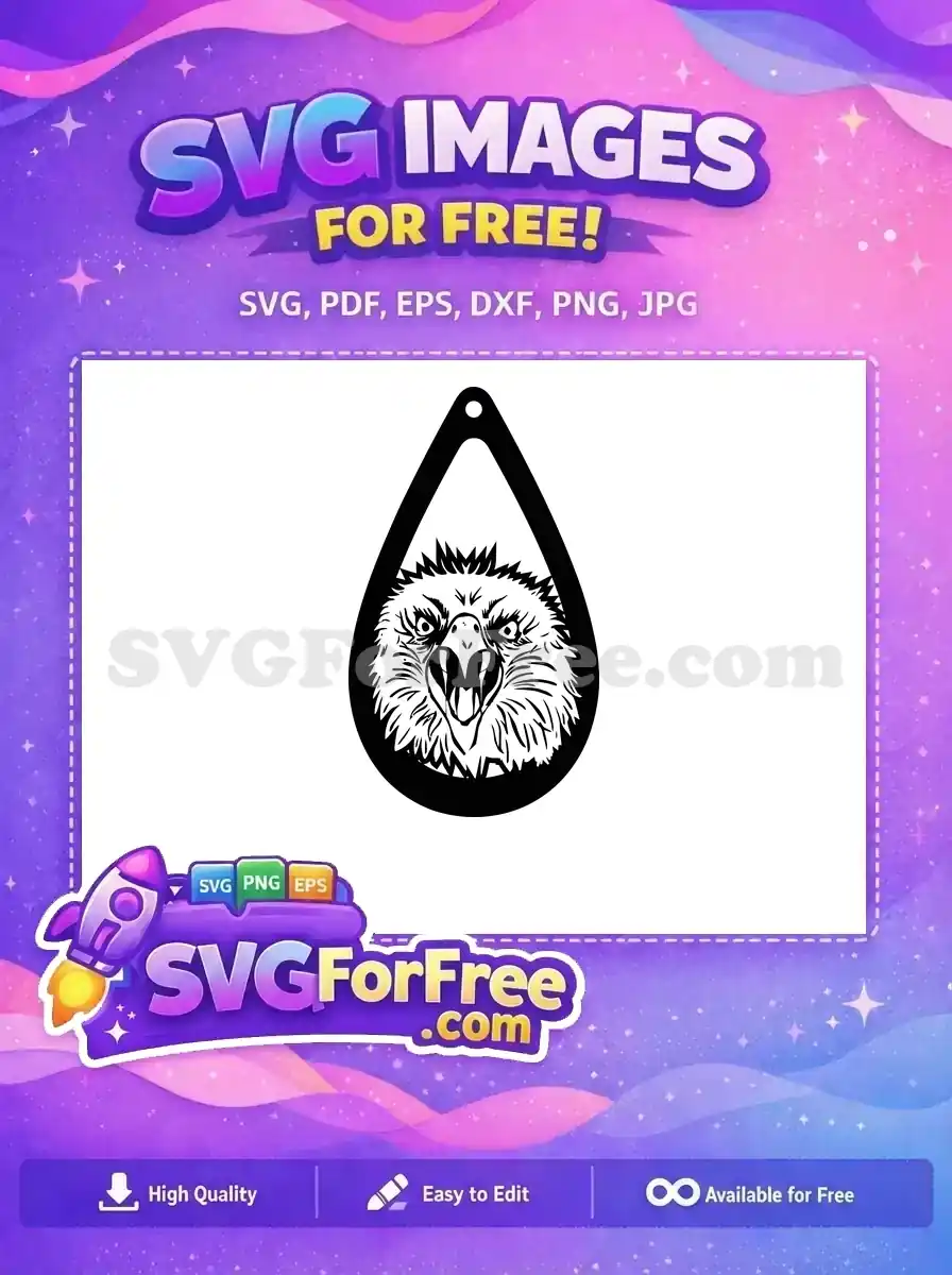 Free SVG of a fierce eagle head within a teardrop earring shape, a bold free design for crafters and designers.