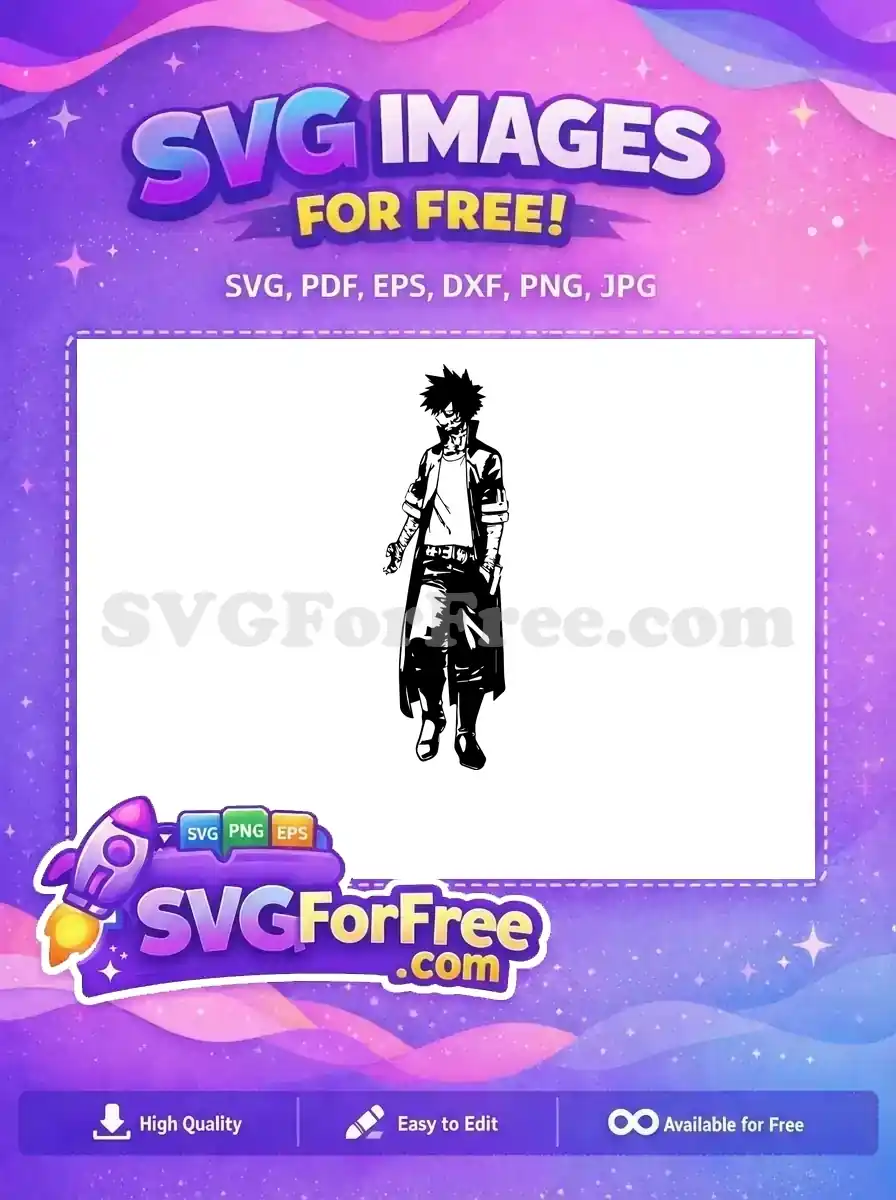 Free Dabi SVG design, full body, showcasing the iconic villain with his signature stitched face and spiky hair, perfect for crafts.