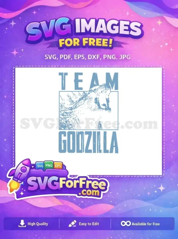 Free Team Godzilla SVG featuring a distressed blue-grey logo with the monster's head, ideal for fans. Download this cool free design now!