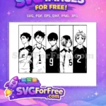 Free Karasuno Team Members Free Anime Black White Design Haikyuu Series Free SVG - Instant Download