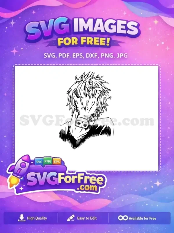 A free design featuring a black and white anime-style illustration of a person with spiky hair and a mask, hands to head, conveying deep emotion. Perfect free SVG for diverse projects.